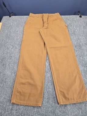 Carhartt Mens 34x32 Brown Work Pants Straight Leg Utility Carpenter Canvas Duck